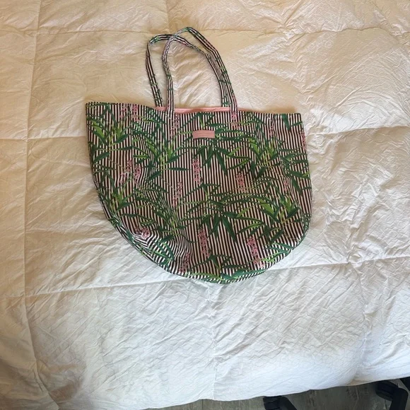 Henri Bendel Green and Pink Striped Tote - Picture 6 of 9